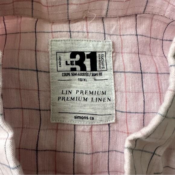 NWOT LE31 by Simons Semi Fit Checker Linen Shirt sz XL - Picture 9 of 10